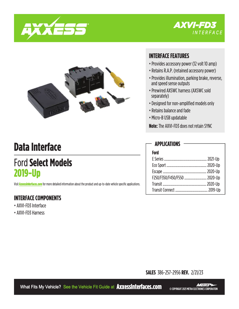 Page 1 de la notice Fiche technique AXESS AXVI-FD3
