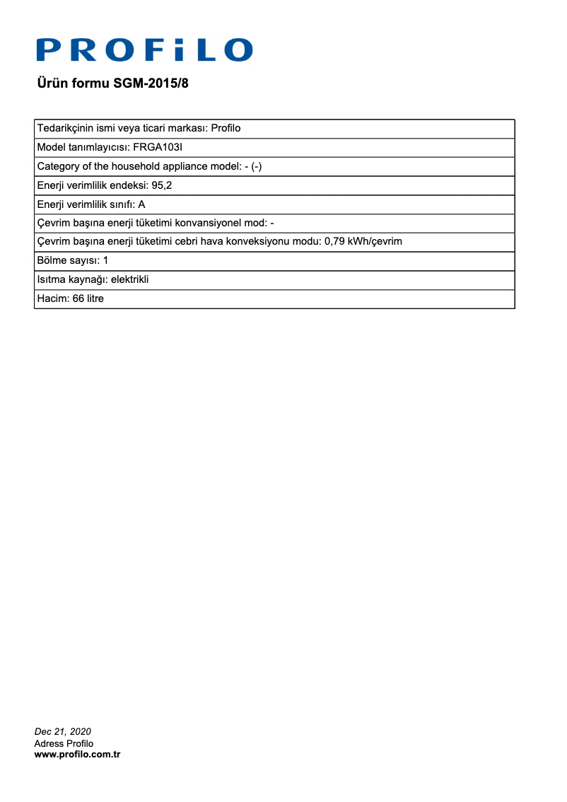 Page 1 de la notice Mode d'emploi Profilo FRGA103I