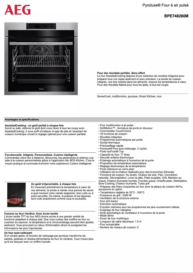 Page 1 de la notice Fiche technique AEG BPE748280M