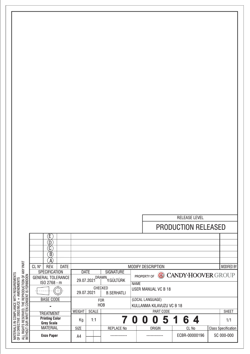 Page 1 de la notice Manuel utilisateur Candy CH64FC