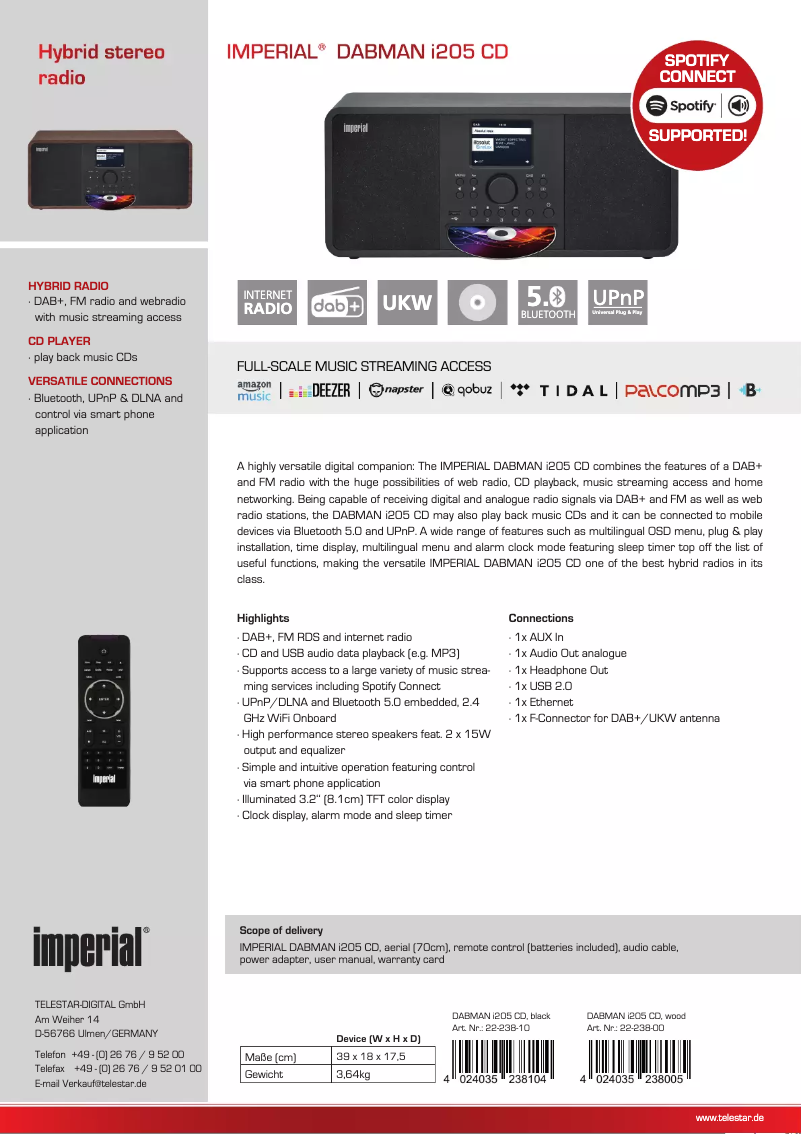 Imagen de la primera página del manual del dispositivo DABMAN i205 CD