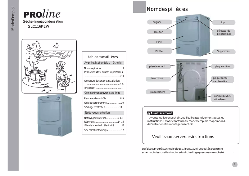 Page n°1 - Manuel utilisateur Proline SLC 116 PEW