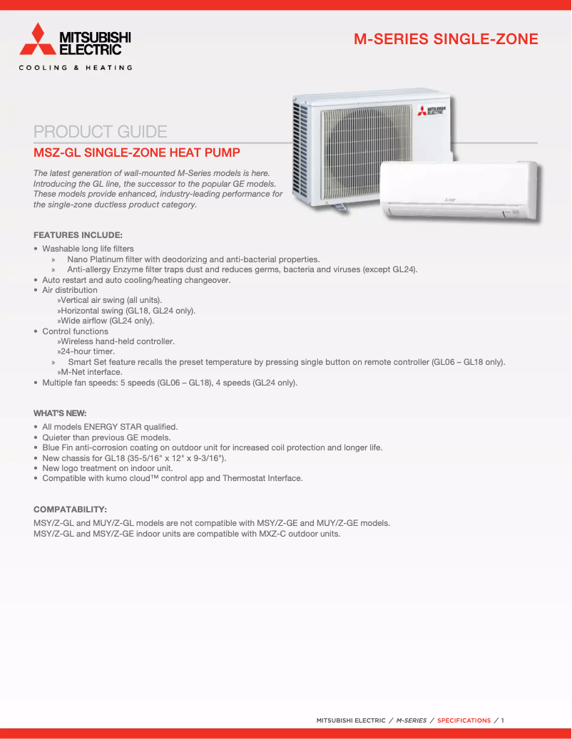 Page 1 de la notice Manuel utilisateur Mitsubishi MUY-GL24NA-U1