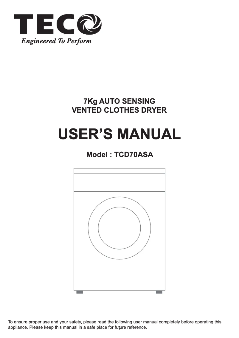 Page n°1 - Manuel utilisateur Teco TCD70ASA