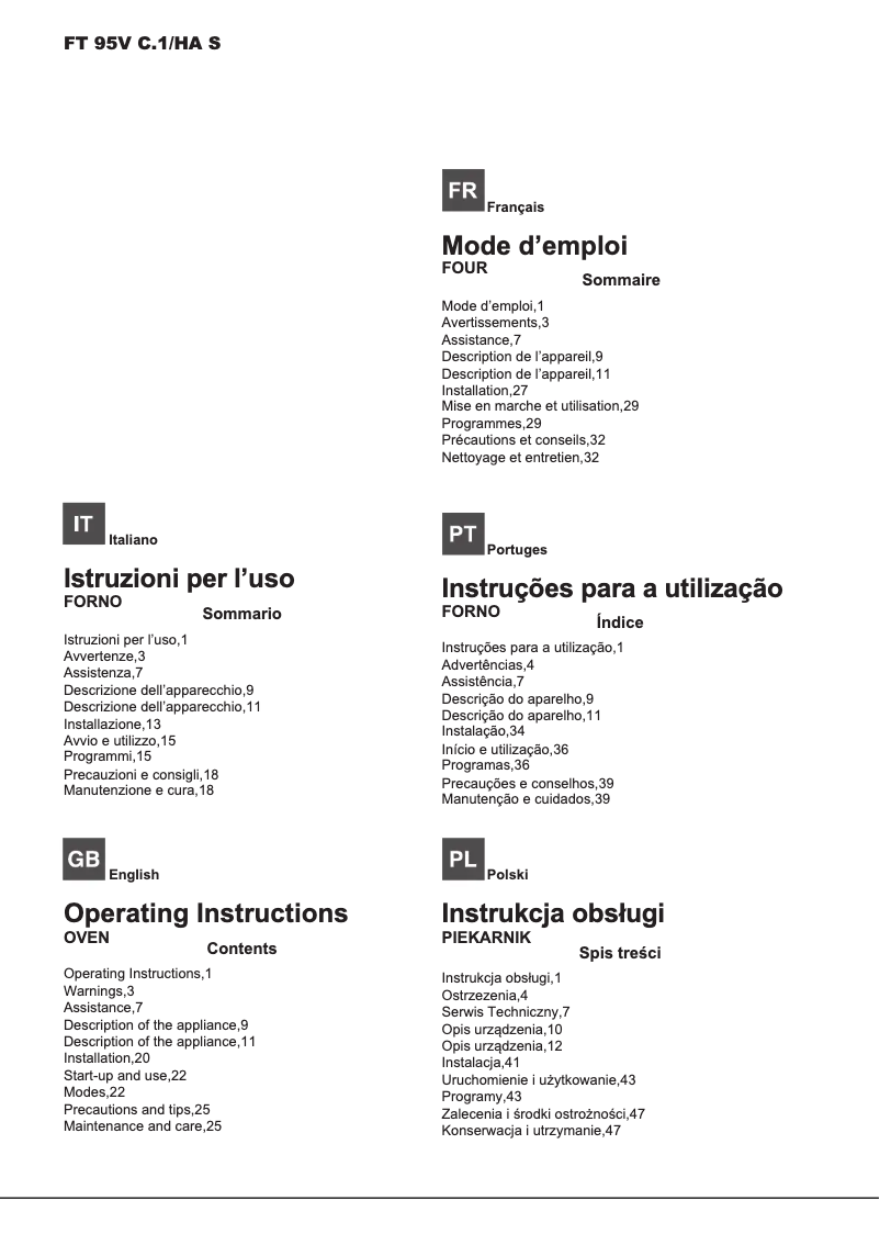 Page n°1 - Manuel utilisateur Hotpoint Ariston FT 95VC.1 (OW) /HA S