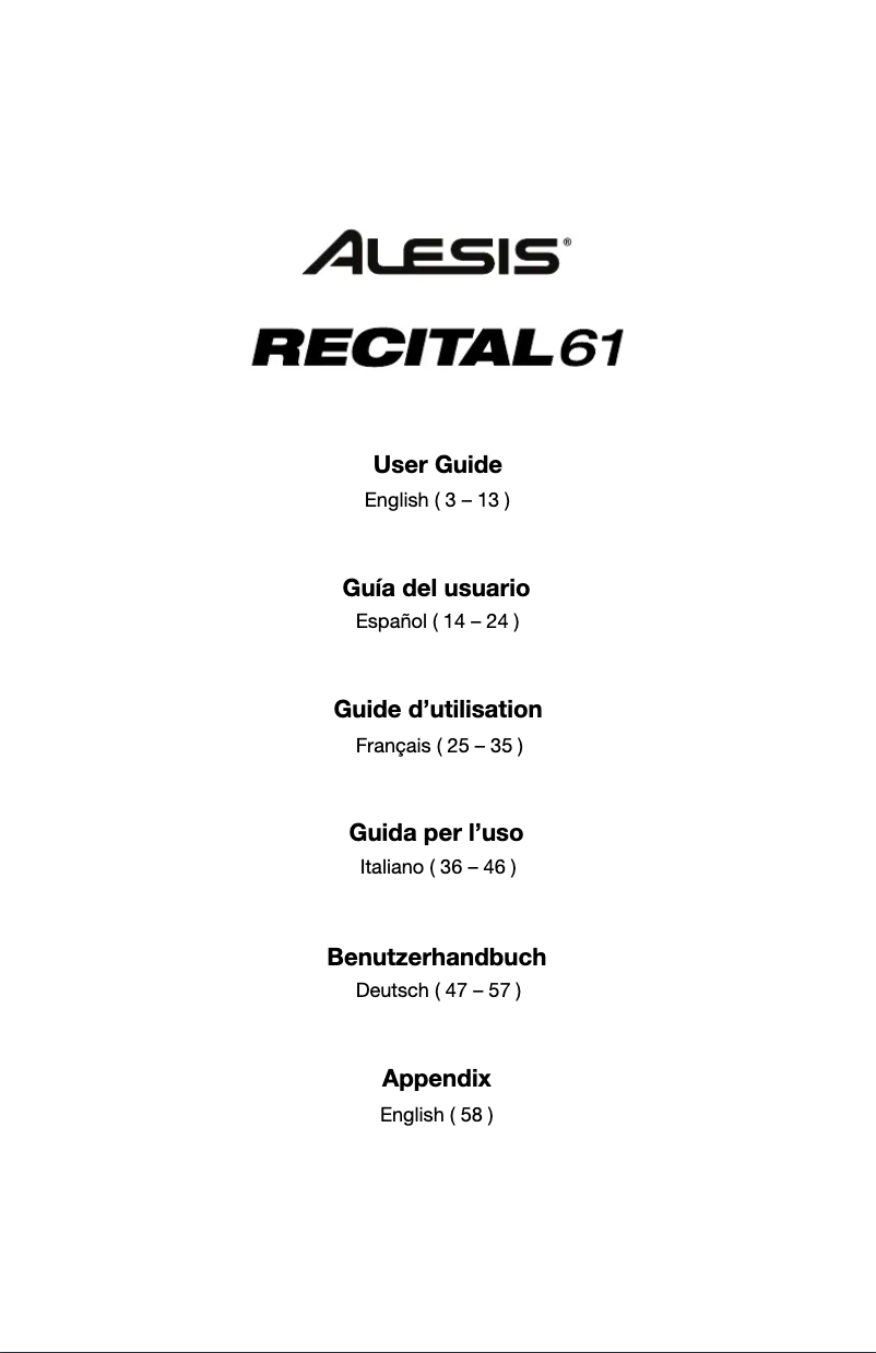 Page n°1 - Manuel utilisateur Alesis Recital 61