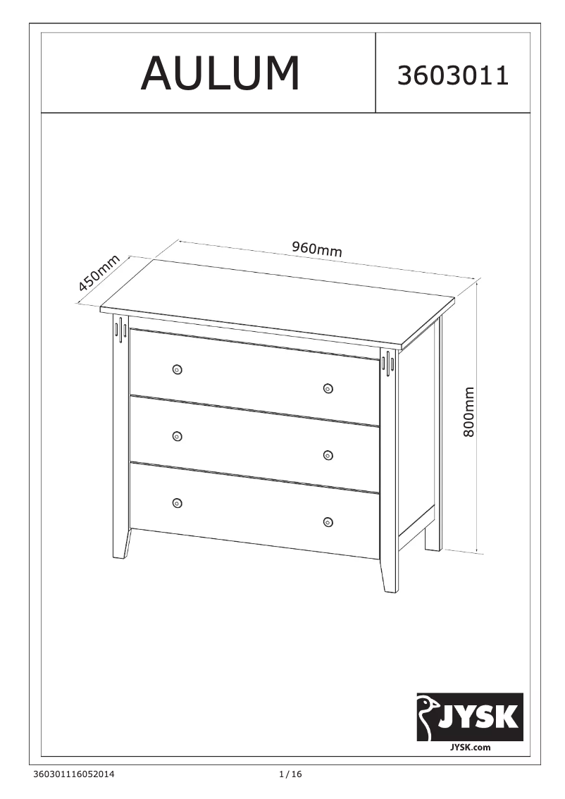 Page 1 de la notice Manuel utilisateur JYSK Aulum (96x80x45)