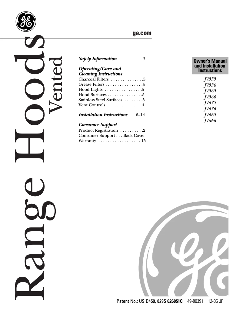 Page 1 de la notice Guide d'installation GE Profile JV536CSS