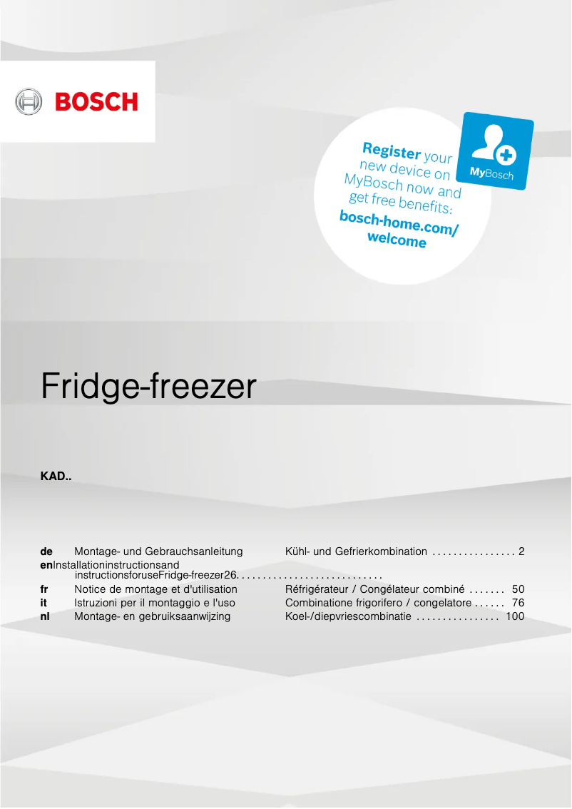 Página 1 del manual Ficha técnica Bosch KAD93AIDP