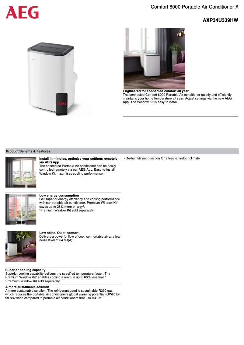 Page 1 de la notice Fiche technique AEG AXP34U339HW