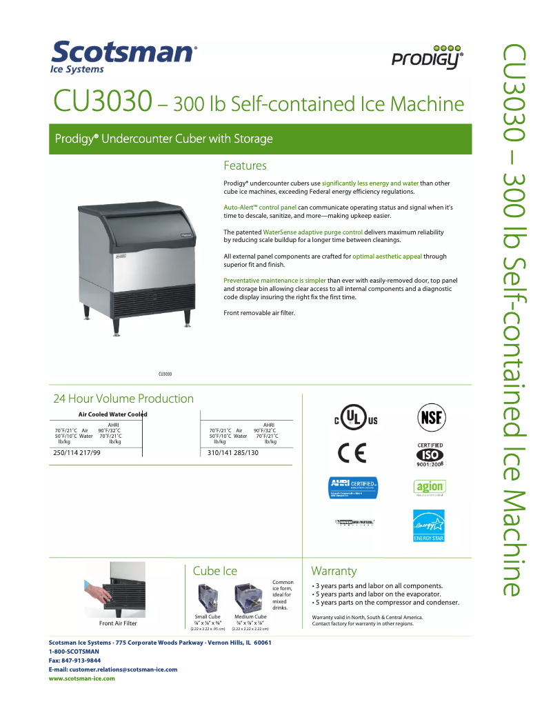 Page n°1 - Fiche technique Scotsman CU3030MA-1A