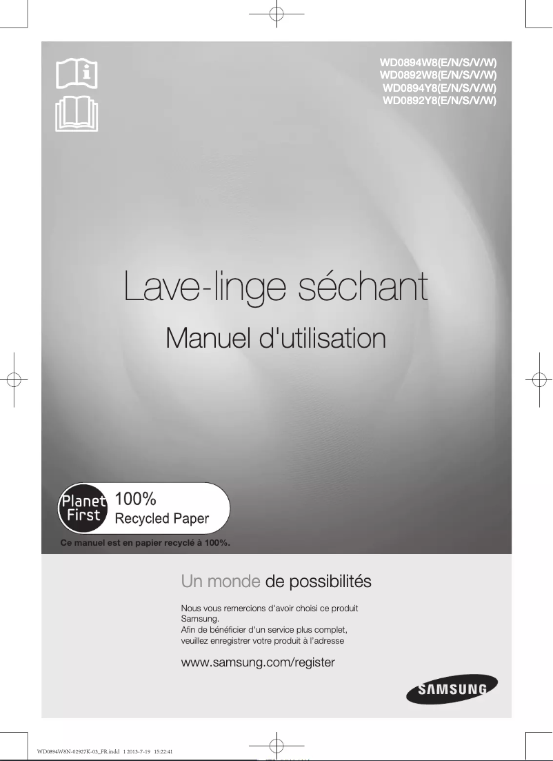 Page 1 de la notice Manuel utilisateur Samsung WD0894W8N
