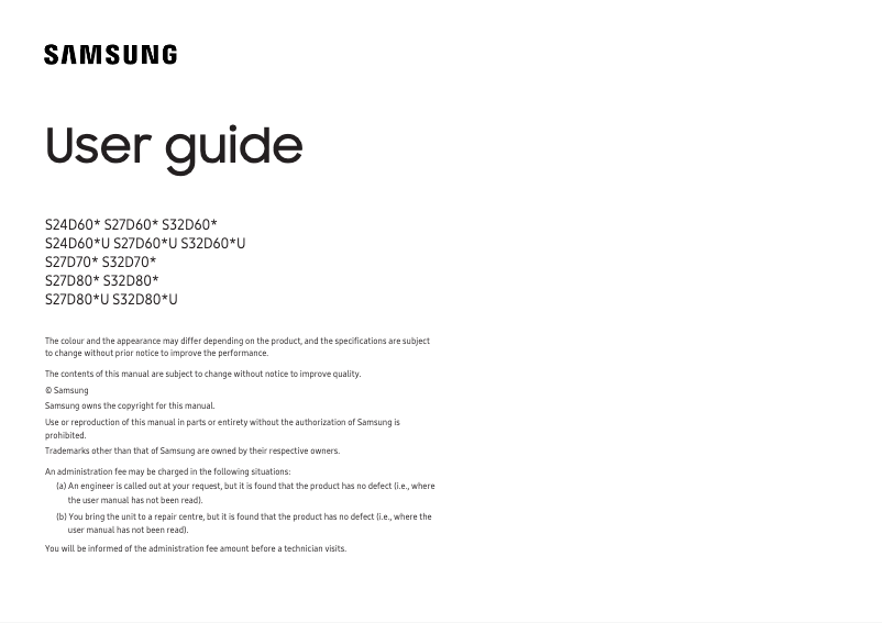 Page 1 de la notice Manuel utilisateur Samsung S27D804UAI