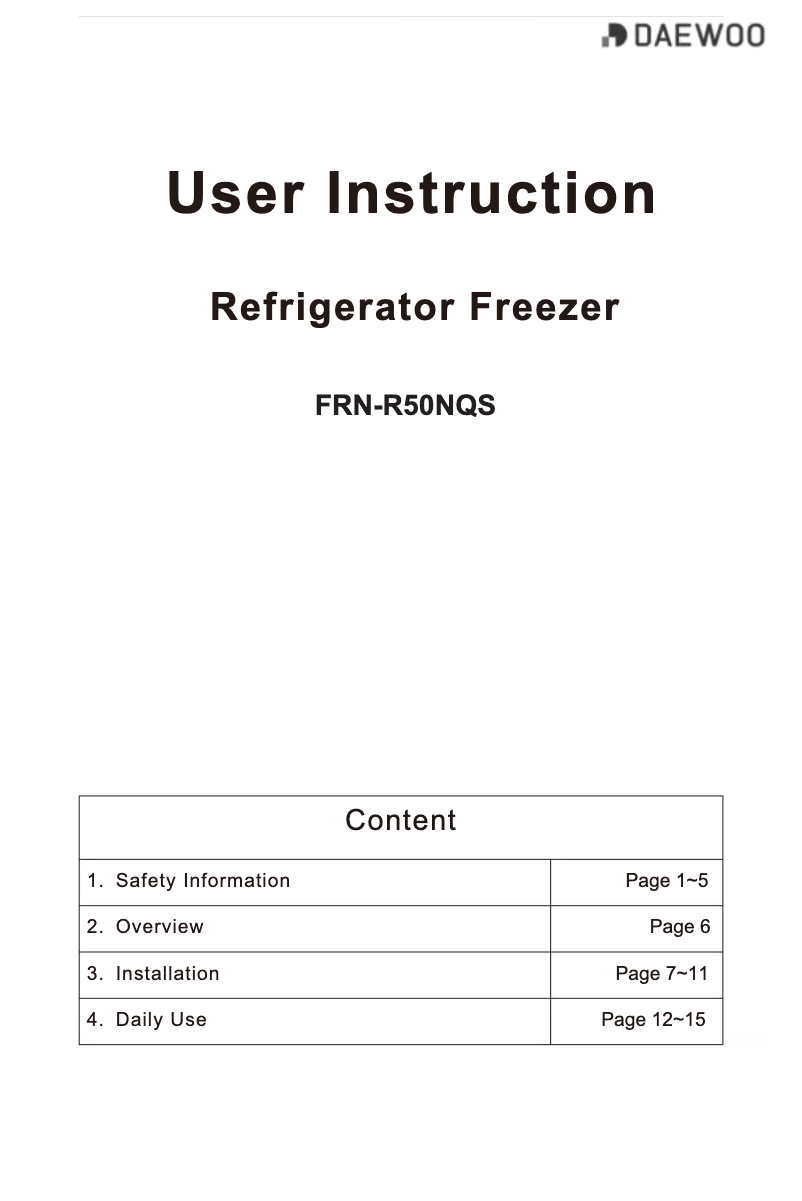 Page 1 de la notice Manuel utilisateur Daewoo FRN-R50NQS
