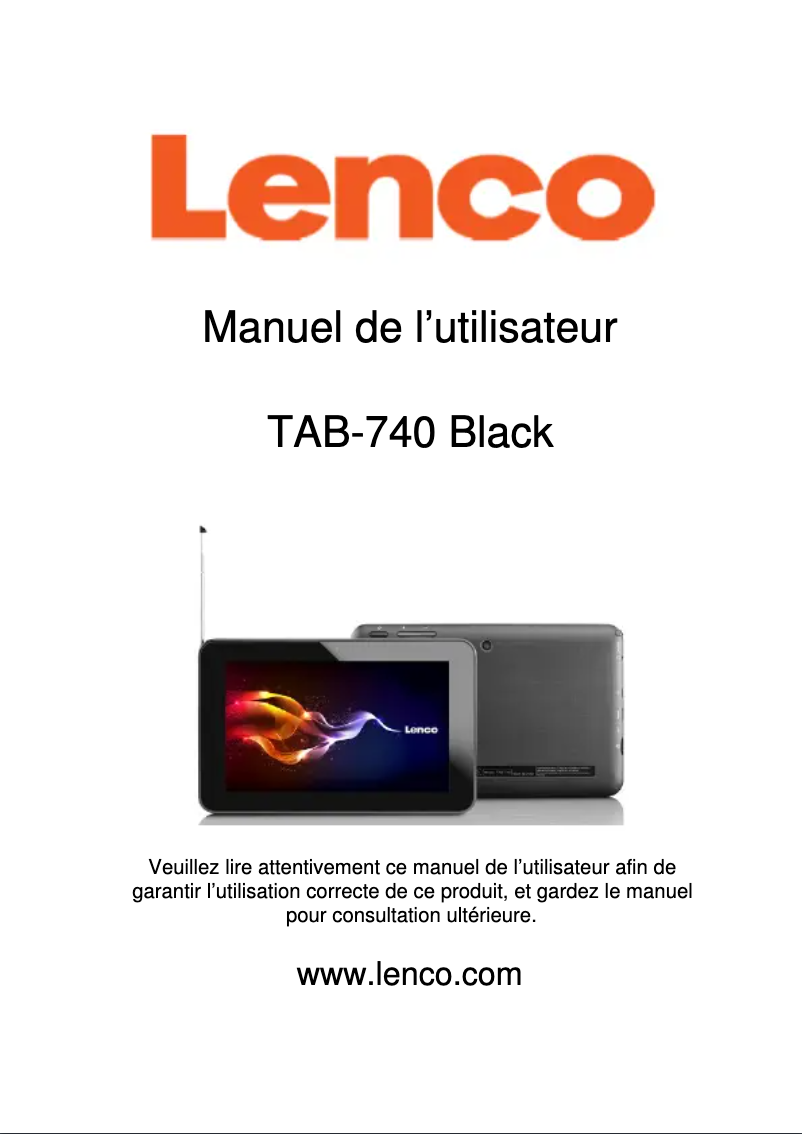 Page n°1 - Manuel utilisateur Lenco TAB-740