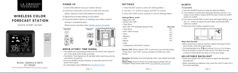 Página 1 del manual Guía de inicio rápido La Crosse Technology S85814V2