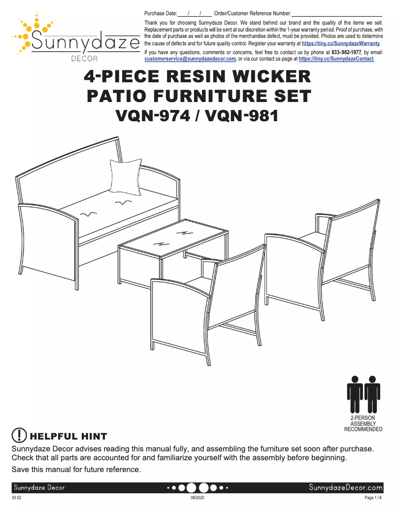 Página 1 del manual Manual de usuario Sunnydaze Decor VQN-974
