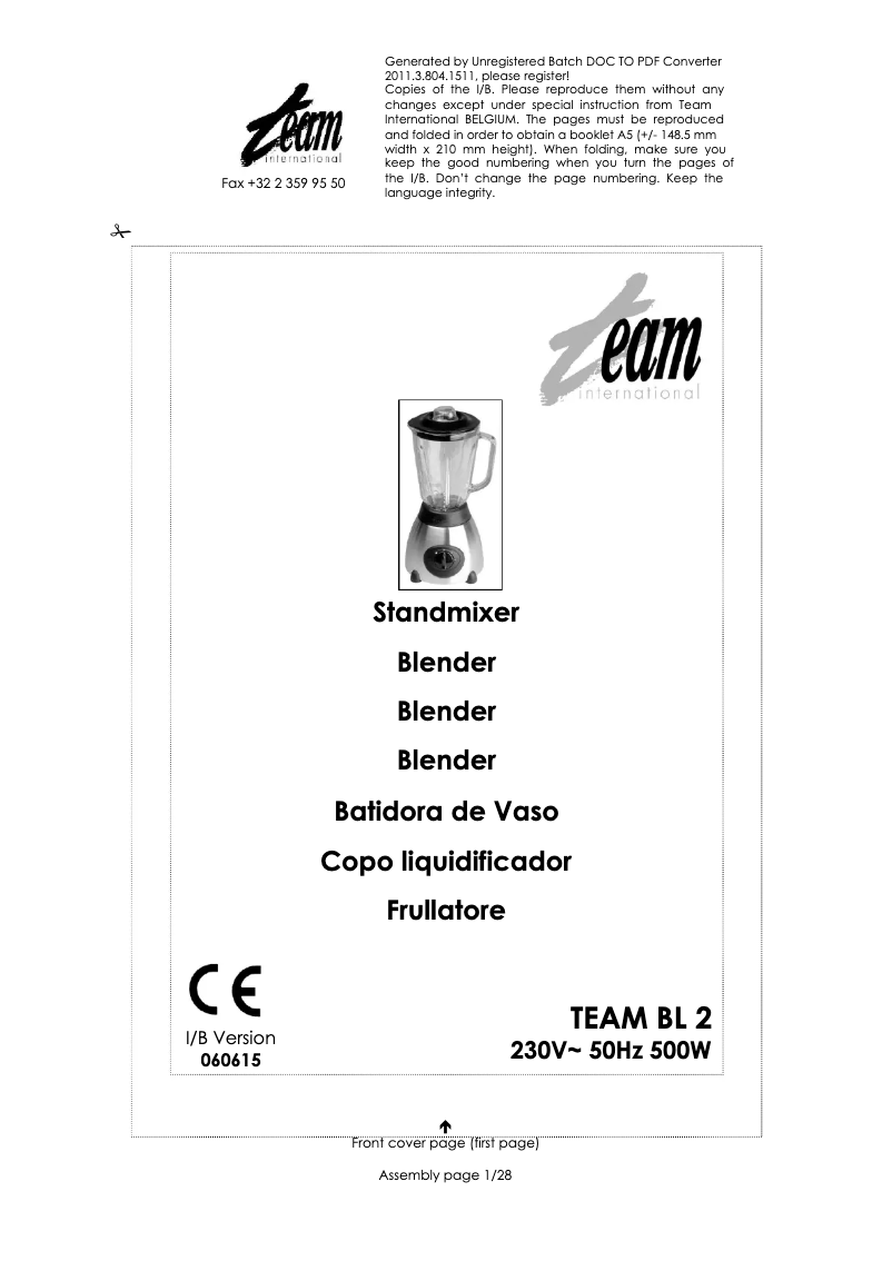 Page 1 de la notice Manuel utilisateur Team BL 2