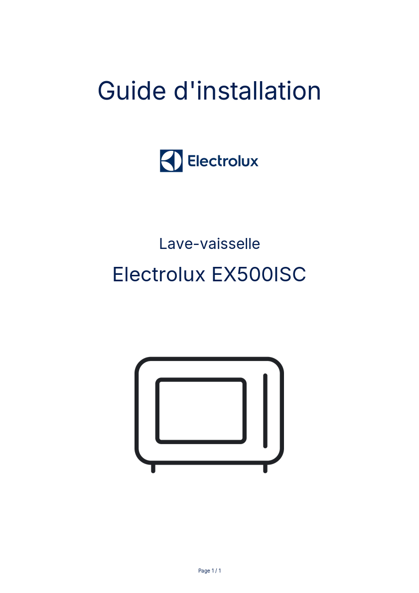 Page n°1 - Guide d'installation Electrolux EX500ISC