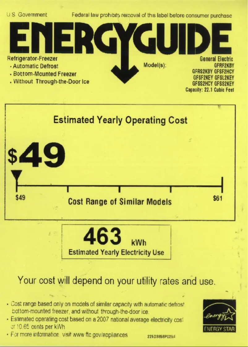 Page 1 de la notice Label énergétique GE GFSS2HCYSS