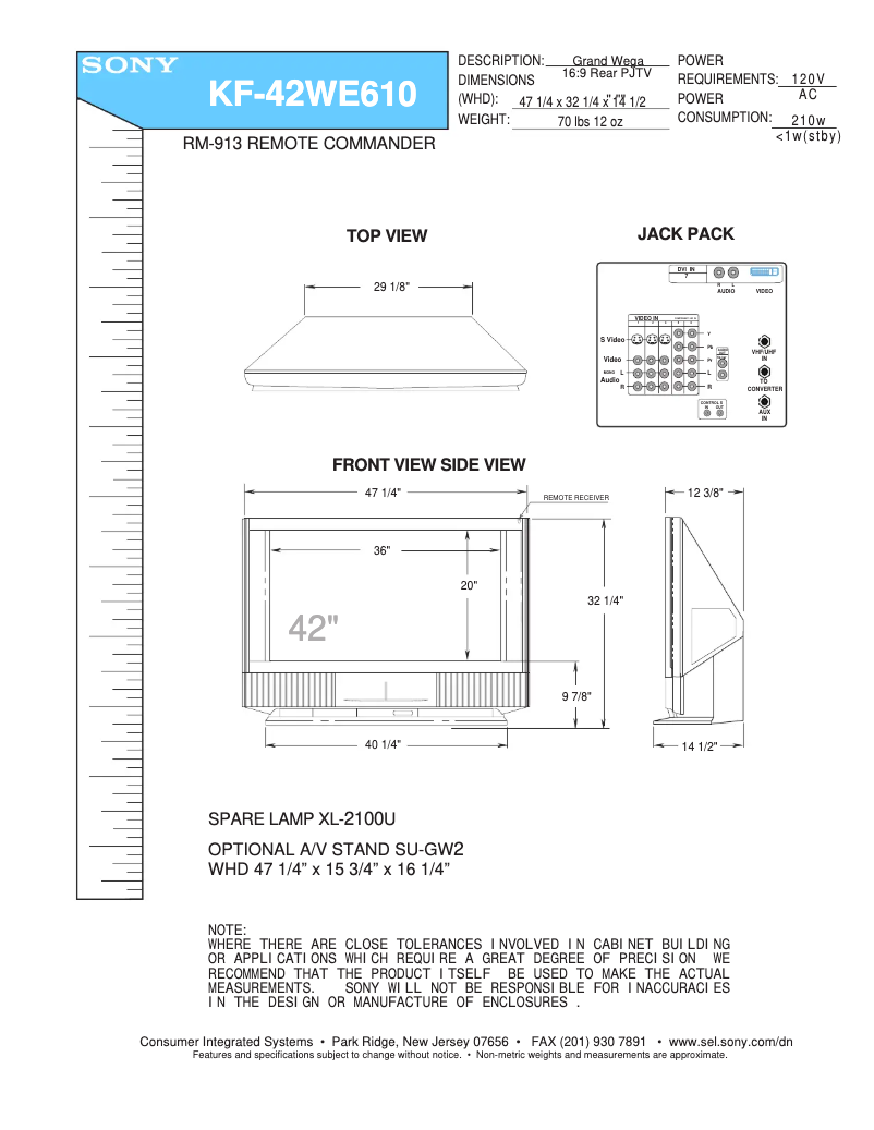 Page n°1 - Guide d'installation Sony KF-42WE610