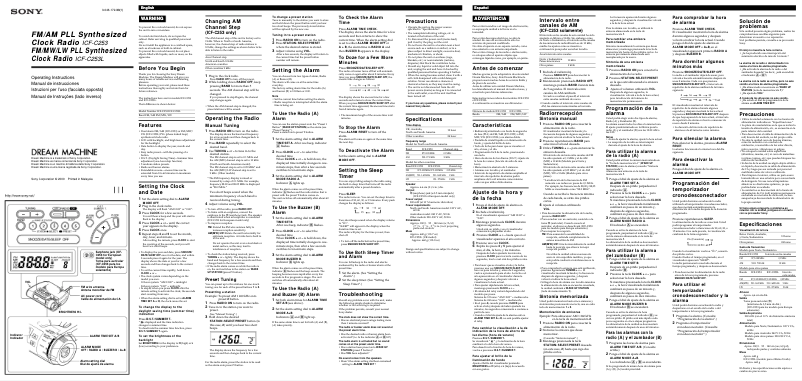 Page 1 de la notice Manuel utilisateur Sony ICF-C253L