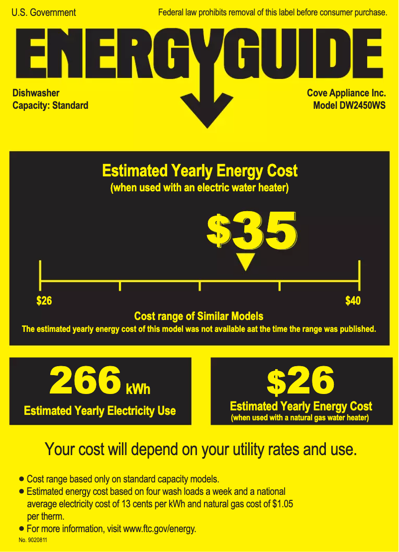 Page 1 de la notice Label énergétique Cove DW2450WS