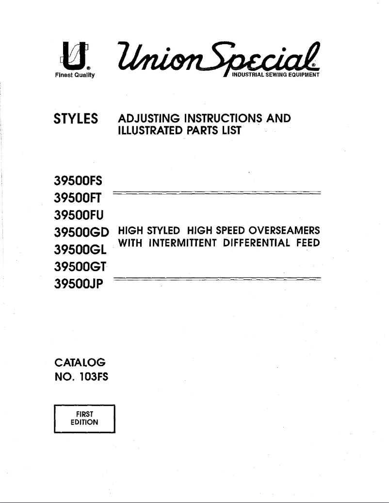 Page n°1 - Manuel utilisateur Union Special 39500GL