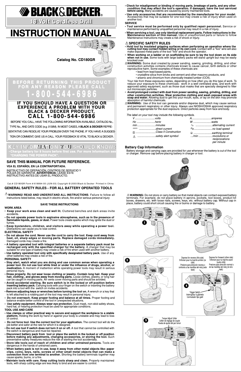 Page 1 de la notice Manuel utilisateur Black & Decker CD180