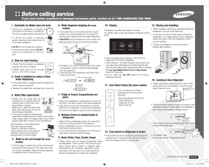 Page 1 de la notice Manuel utilisateur Samsung RF261BEAEWW