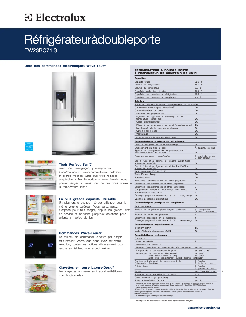 Page n°1 - Fiche technique Electrolux EW23BC71IS