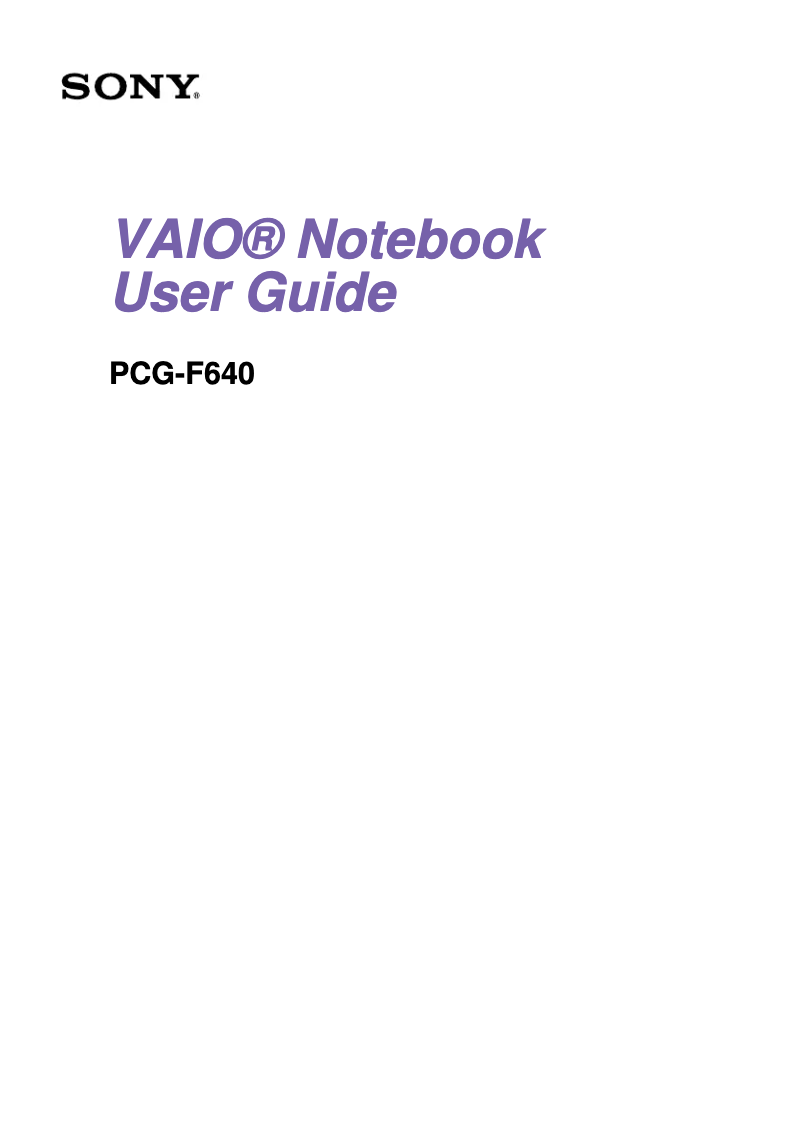 Image de la première page du manuel de l'appareil Vaio PCG-F640