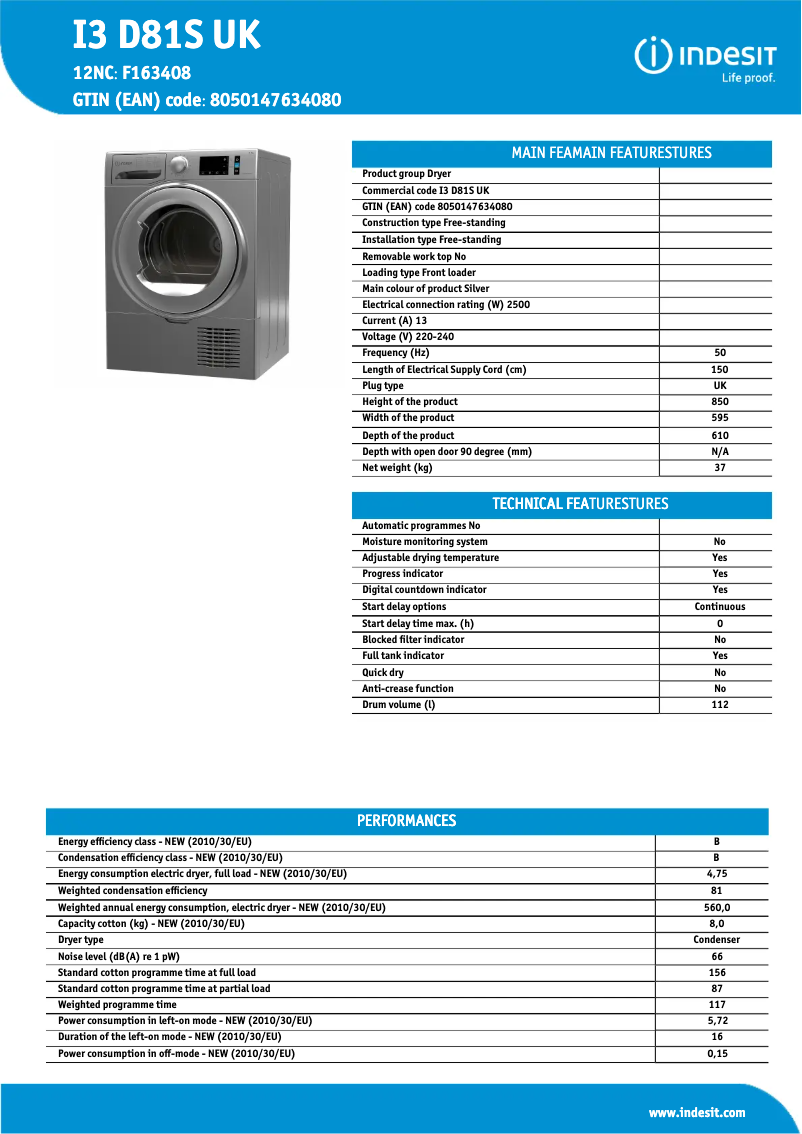 Image de la première page du manuel de l'appareil I3 D81S UK