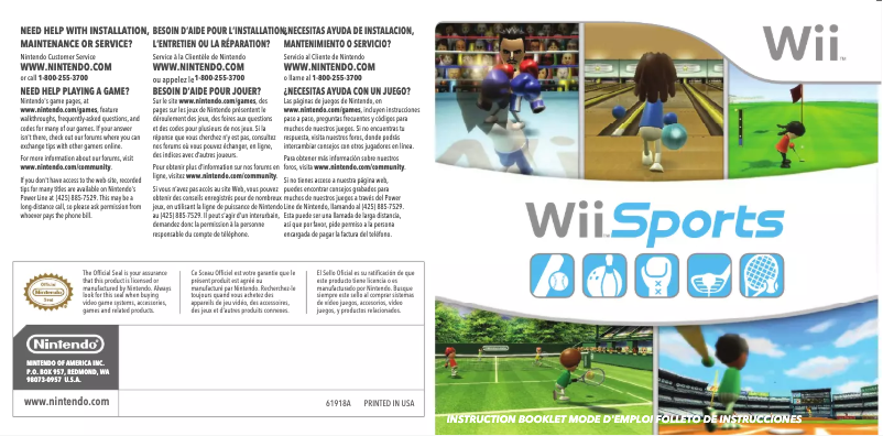 Page 1 de la notice Manuel utilisateur Nintendo Wii Sports (Wii)