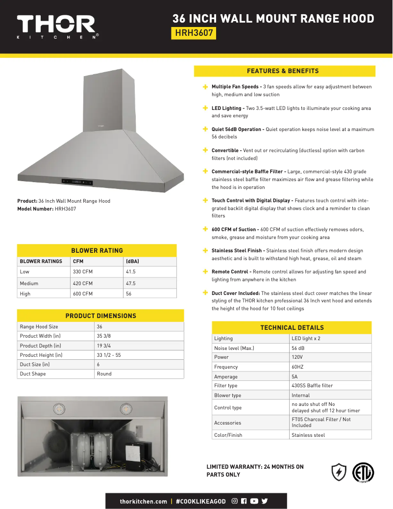 Page 1 de la notice Fiche technique Thor HRH3607
