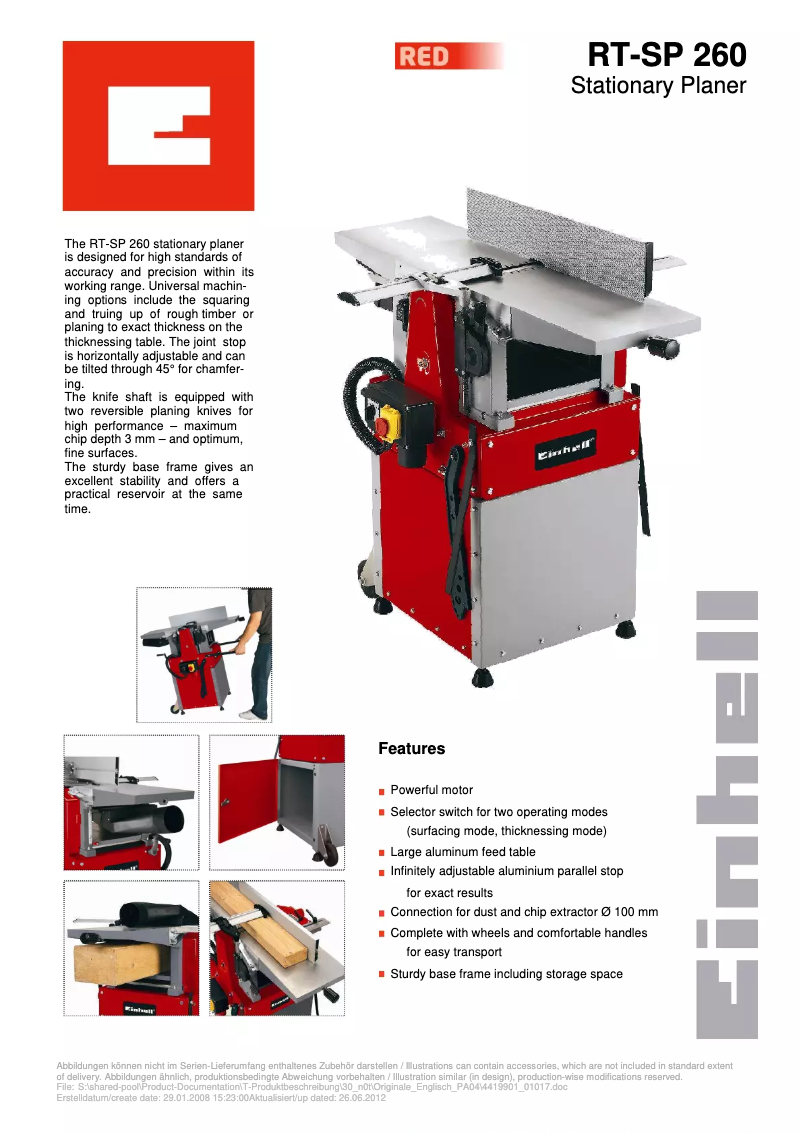 Page n°1 - Fiche technique Einhell RT-SP 260