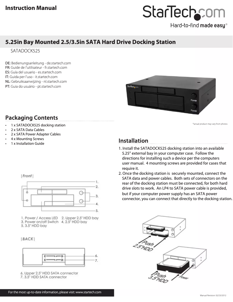 Image de la première page du manuel de l'appareil SATADOCK525