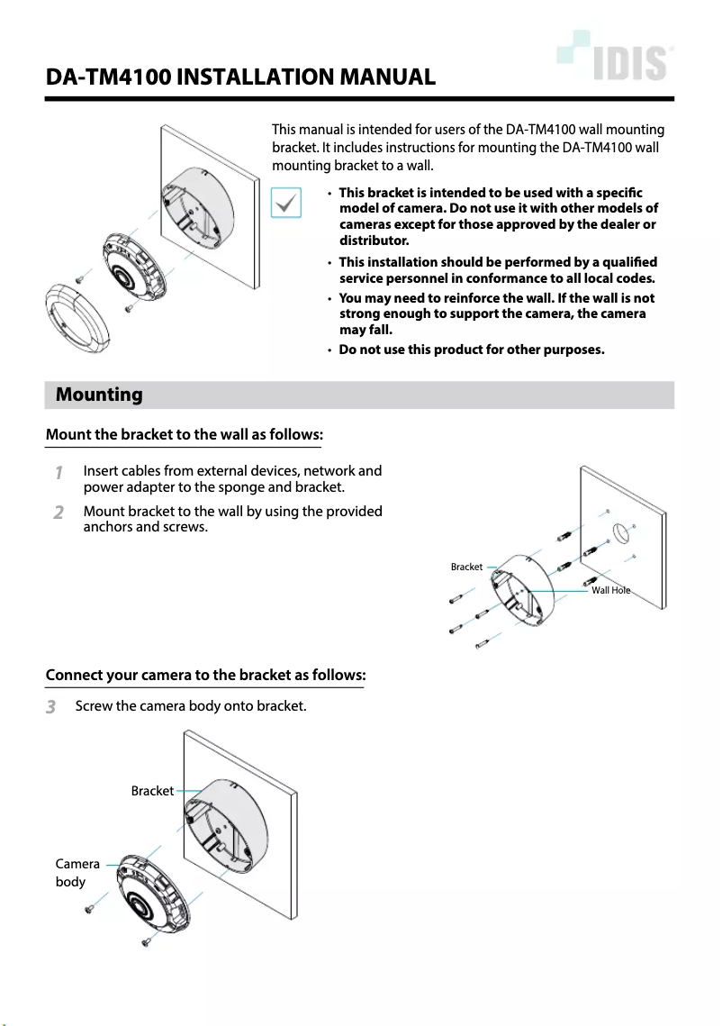 Page 1 de la notice Manuel utilisateur IDIS DA-TM4100