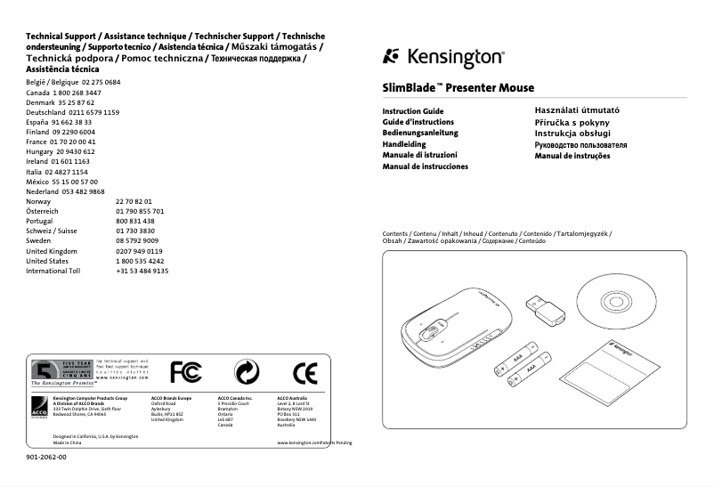 Page 1 of the manual User Manual Kensington SlimBlade Presenter Mouse