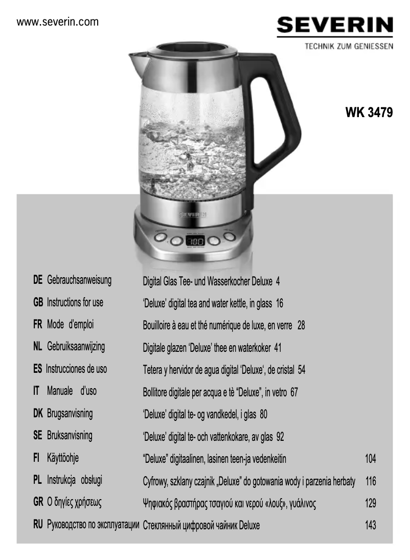 Page n°1 - Manuel utilisateur Severin WK 3462