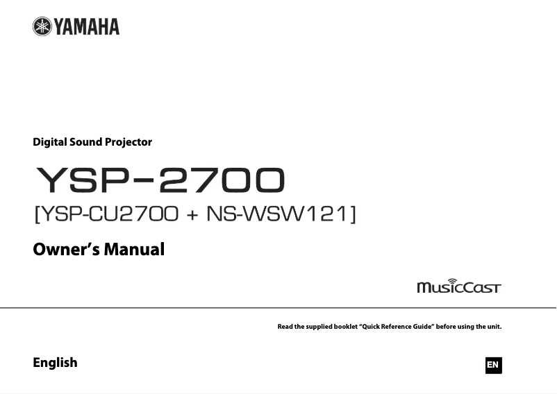 First page image of the manual for MusicCast YSP-2700