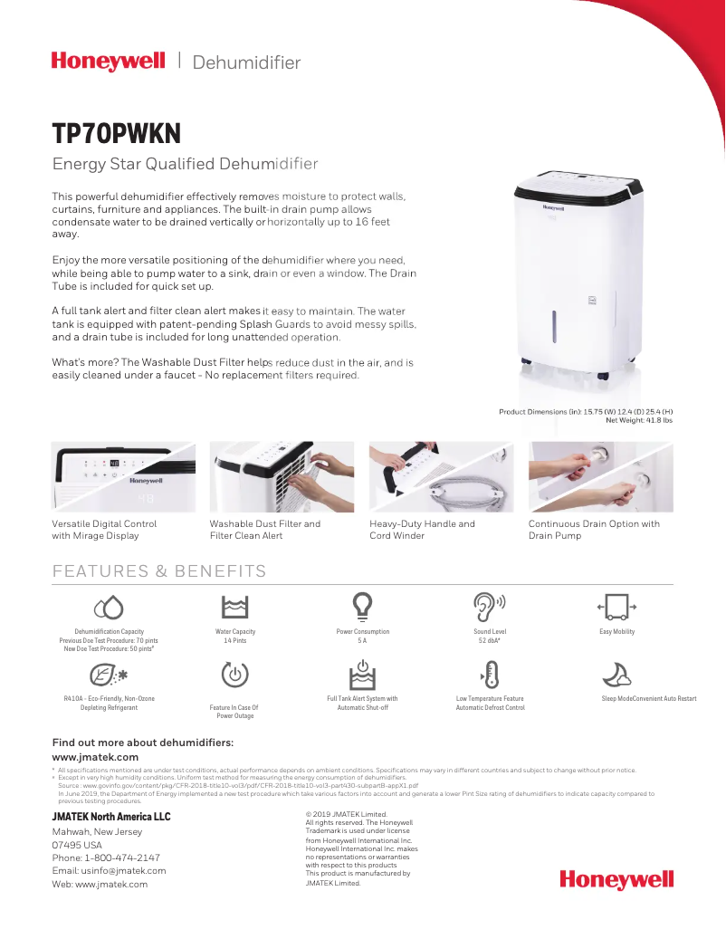 Page n°1 - Fiche technique Honeywell TP70P