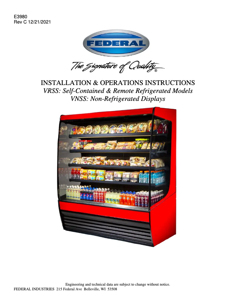 Page 1 de la notice Manuel utilisateur Federal Vision VRSS4878C-QS