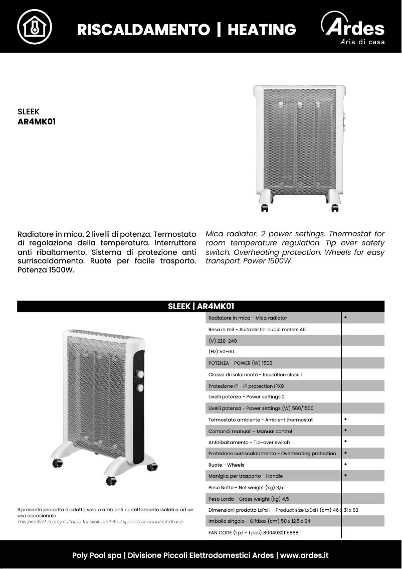 Página 1 del manual Ficha técnica Ardes AR4MK01
