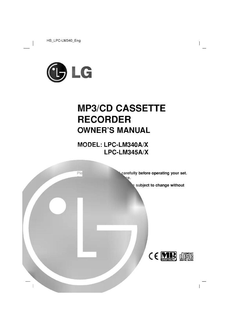 Page n°1 - Manuel utilisateur LG LPC-LM340