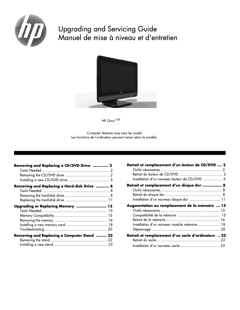 Page 1 de la notice Manuel utilisateur HP Omni 100