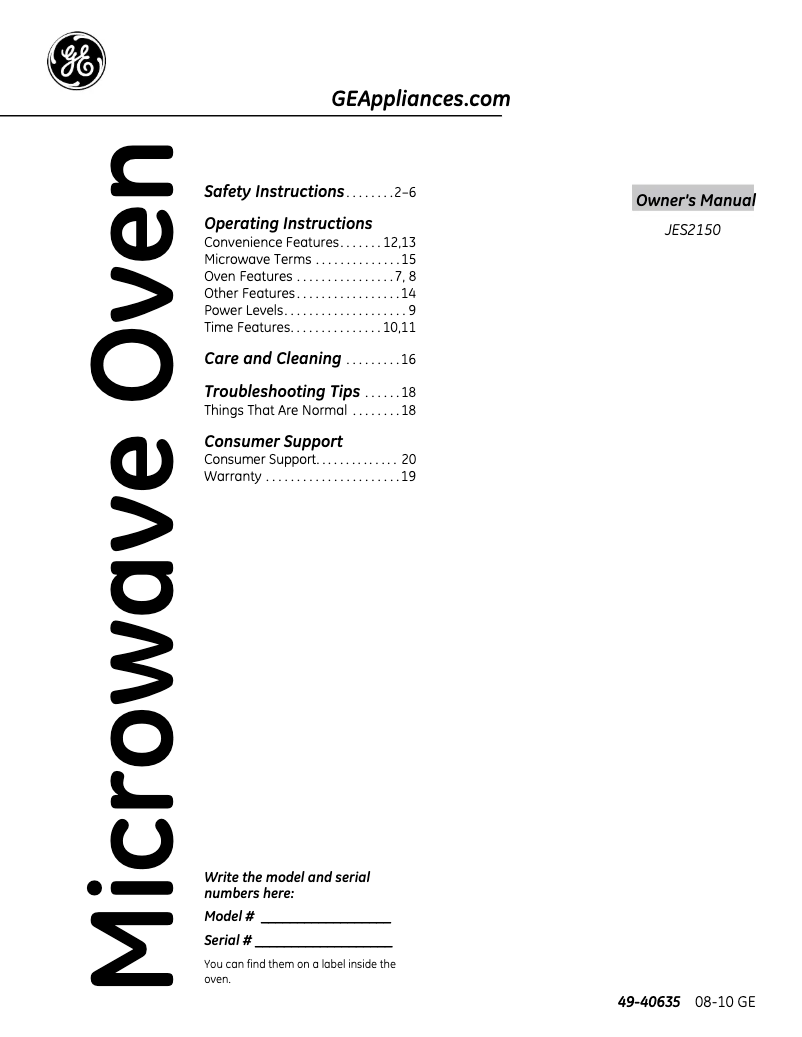 Página 1 del manual Manual de usuario GE JES2150MRSA