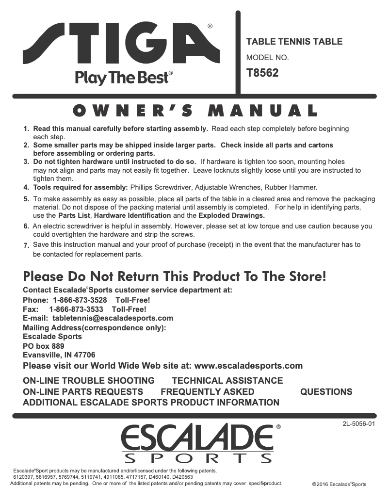 Page 1 de la notice Manuel utilisateur Stiga Baja Table Tennis Table T8562