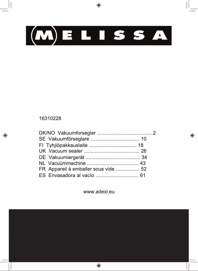 Page n°1 - Manuel utilisateur Melissa 16310228