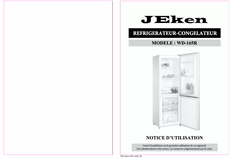 Page 1 de la notice Manuel utilisateur Jeken WD-165R